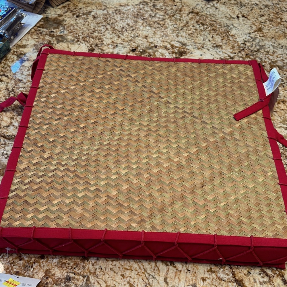 Red and Tan Woven Seat Cushion